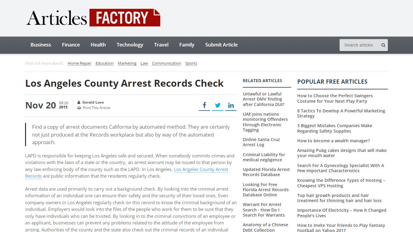 Los Angeles County Arrest Records Check